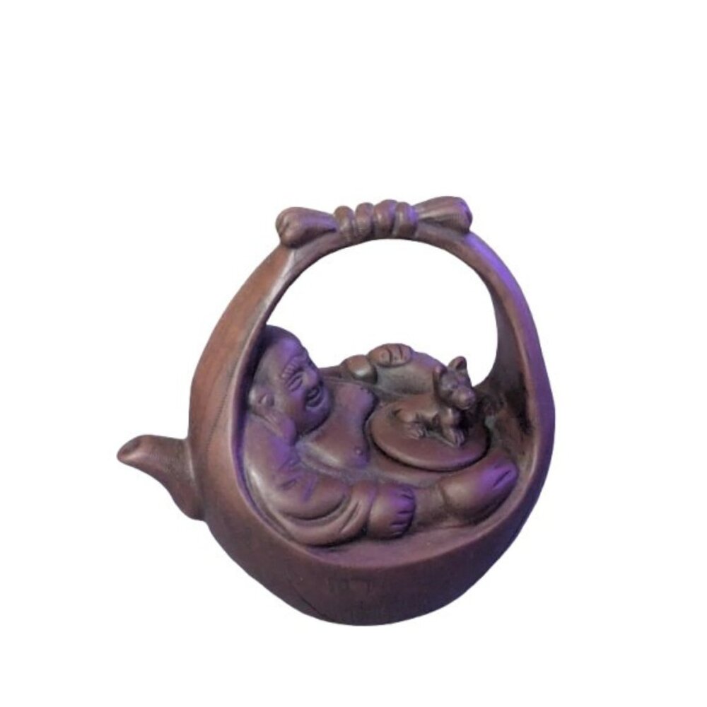 Yixing zisha clay teapot with Buddha and Dog VTG